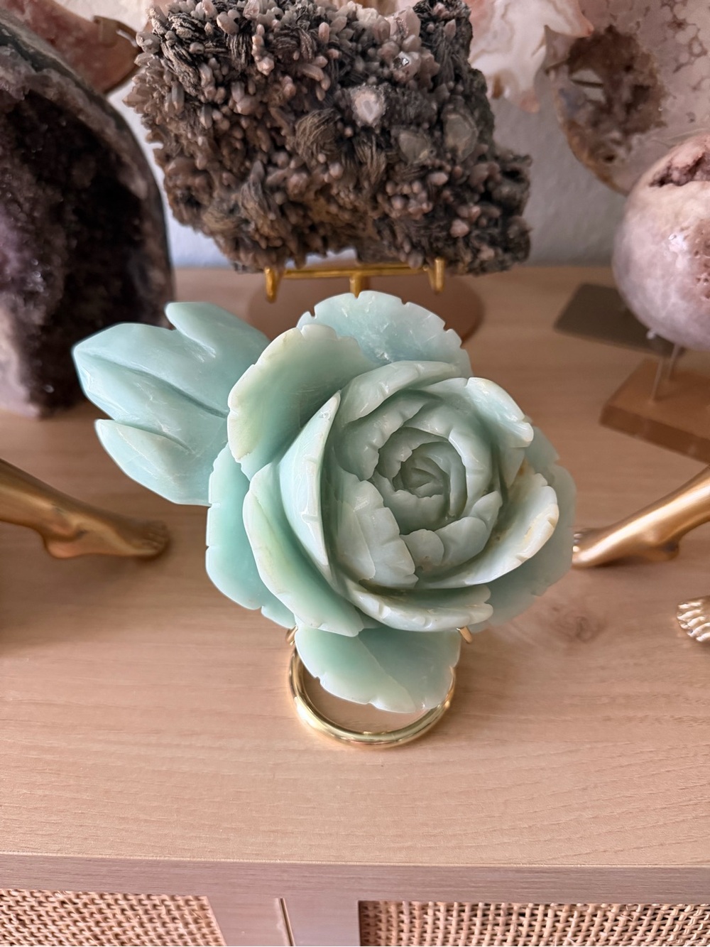 Beautiful Caribbean Calcite Peony Natural Crystal Carving